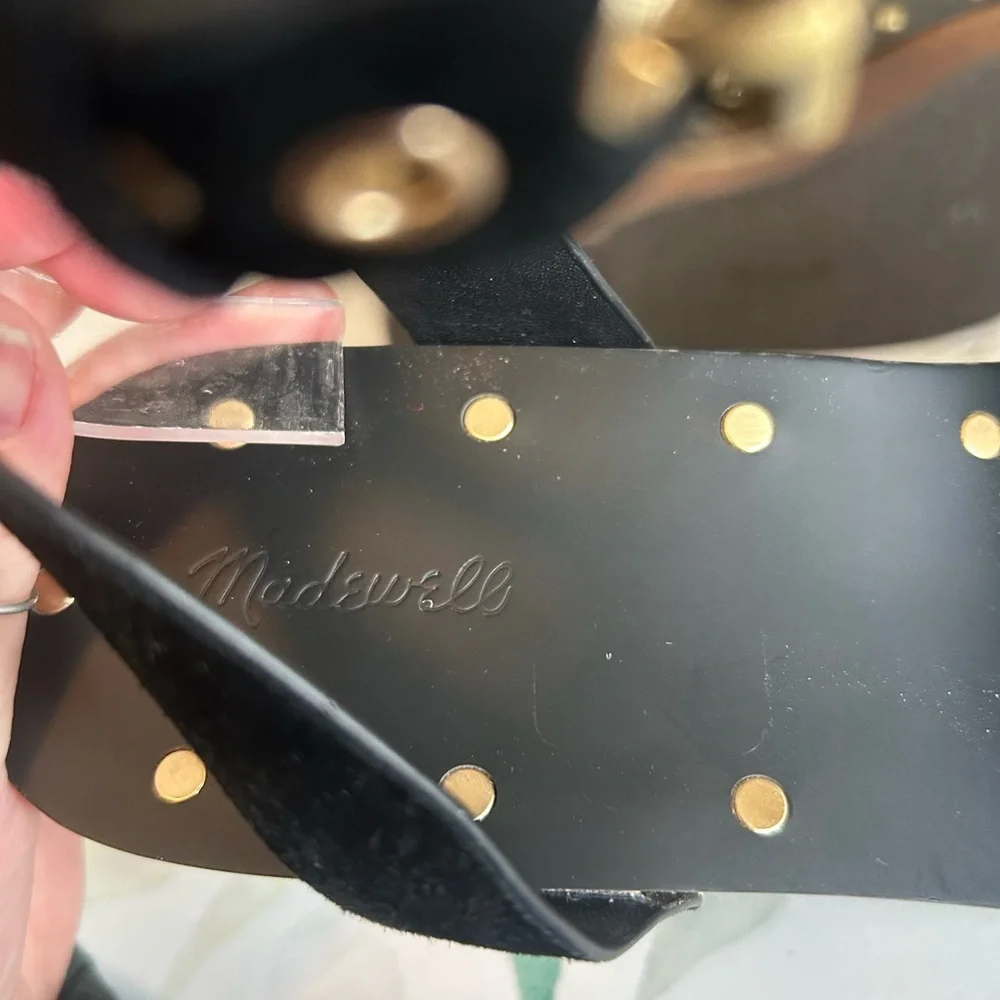 Madewell Black Leather Platform Clogs with Gold Studs